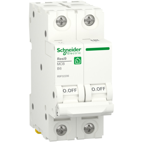 Автоматический выключатель 6kA 2P 6A В, Resi9 Schneider Electric R9F02206 – надежная защита электросети от перегрузок и коротких замыканий