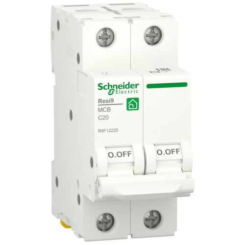 Автоматический выключатель 6kA 2P 20A C, Resi9 Schneider Electric R9F12220 – надійний захист електромережі від перевантажень і коротких замикань