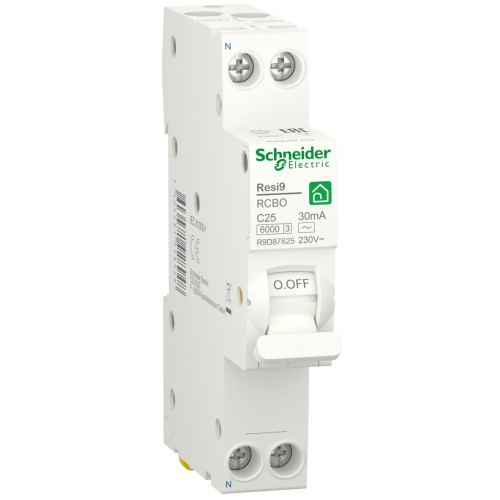 Дифференциальный автомат 6kA 1M 1P+N 25A C 30mA АC, Resi9 Schneider Electric R9D87625 – защита электросети от утечек тока, перегрузок и коротких замыканий