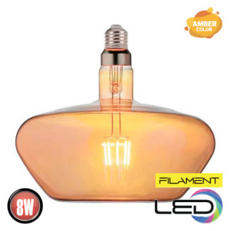 Лампа філамент LED 8W 2200K E27 620Lm 220-240V янтарна 190мм GINZA