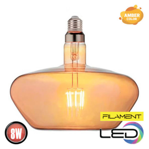 Лампа філамент LED 8W 2200K E27 620Lm 220-240V янтарна 190мм GINZA