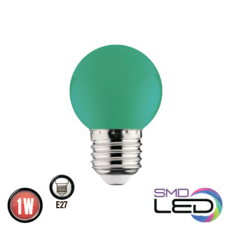 Лампа шарік SMD LED 1W E27 68Lm 220-240V зелена RAINBOW