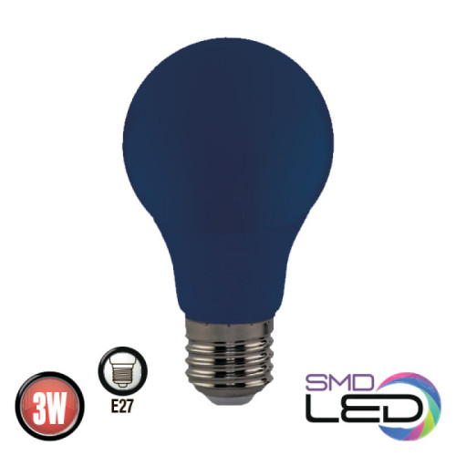 Лампа A60 SMD LED 3W E27 38Lm 175-250V синя SPECTRA