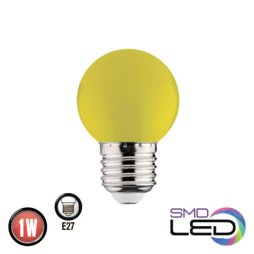 Лампа шарік SMD LED 1W E27 105Lm 220-240V жовта RAINBOW