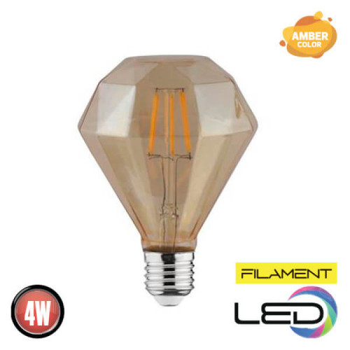 Лампа філамент LED Діамант 4W Е27 2200К  360Lm 220-240V RUSTIC DIAMOND-4
