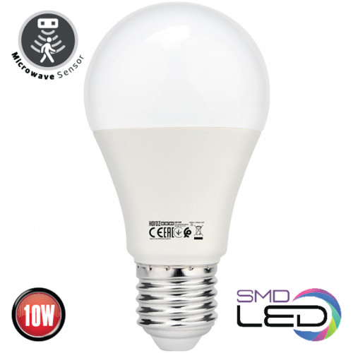 Лампа з дат. руху(5-8м) А60 SMD LED 10W 4200K E27 1032Lm 170-240V   FORCE-10