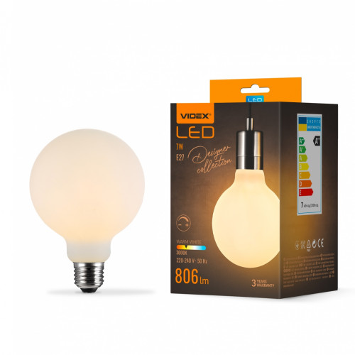 LED лампа VIDEX Filament VL-DG80MO 7W E27 3000K Porcelain dimmable