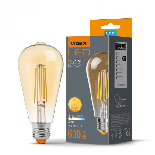 LED лампа VIDEX Filament ST64FAD 6W E27 2200K дімерна бронза