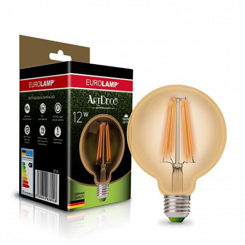 LED Лампа EUROLAMP філамент G95-12W-E27-2700K-(deco)