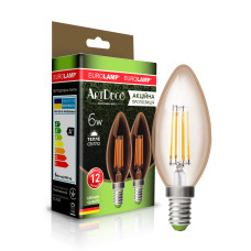 LED Лампа EUROLAMP філамент “Свічка” 6W-E14-3000K “1+1”