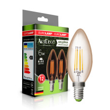LED Лампа EUROLAMP філамент “Свічка” 6W-E14-4000K “1+1”