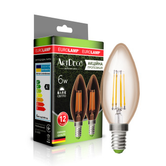 LED Лампа EUROLAMP філамент “Свічка” 6W-E14-4000K “1+1”