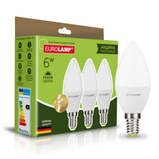 Промо-набір LED Лампи “Свічка” EUROLAMP 6W-E14-3000K “2+1”