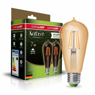 LED Лампа EUROLAMP філамент ST64-7W-E27-2700K “1+1”