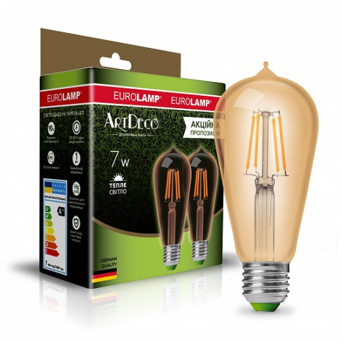 LED Лампа EUROLAMP філамент ST64-7W-E27-2700K “1+1”