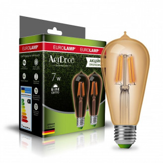 LED Лампа EUROLAMP філамент ST64 7W-E27-4000K-(deco) “1 + 1”