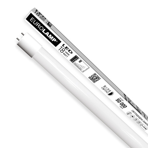 LED Лампа лінійна T8 скло EUROLAMP 18W-4000K-140lm/W