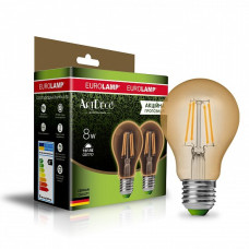 LED Лампа EUROLAMP філамент A60 8W-E27-2700K “1+1”