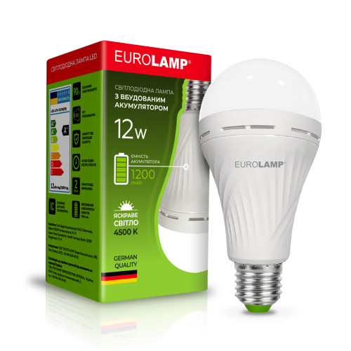 LED Лампа з акумулятором EUROLAMP А70-12W-E27-4500K
