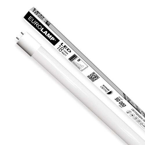 LED Лампа лінійна Т8 скло EUROLAMP 18W-6500K-140lm/W