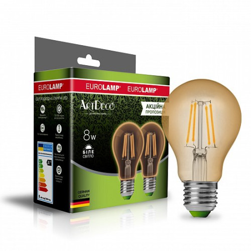 LED Лампа EUROLAMP філамент A60 8W-E27-4000K “1+1”