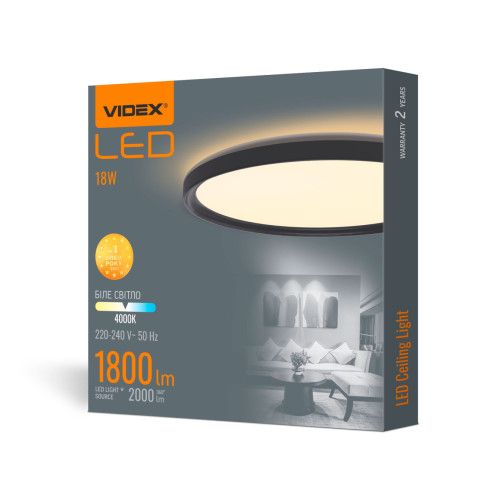 LED світильник з декоративною підсвіткою круглий VIDEX DL3R 18W 4000K Чорний