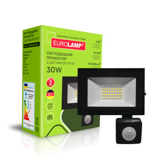 EUROLAMP LED Прожектор чорний з датчиком руху 30W 6500K