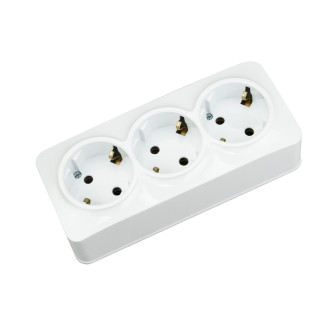 Розетка накладная 3-а. с заземлением 16А 250V IP20 белая/8/80 POWER MAX-3E