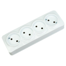 Розетка накладная 4-а. с заземлением 16А 250V IP20 белая/6/60 POWER MAX-4E