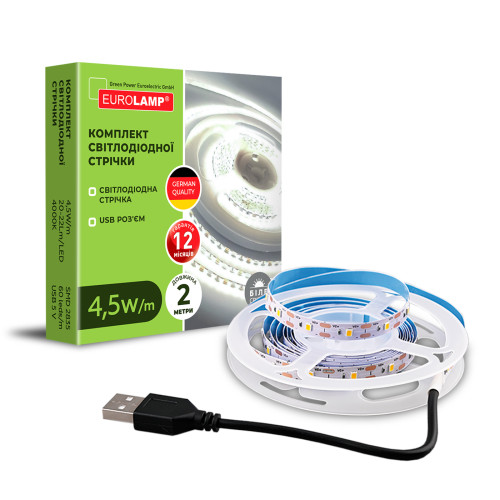 Готовий набір LED Стрічка 60 діодів/м, 2м, 4000K, 5V USB EUROLAMP